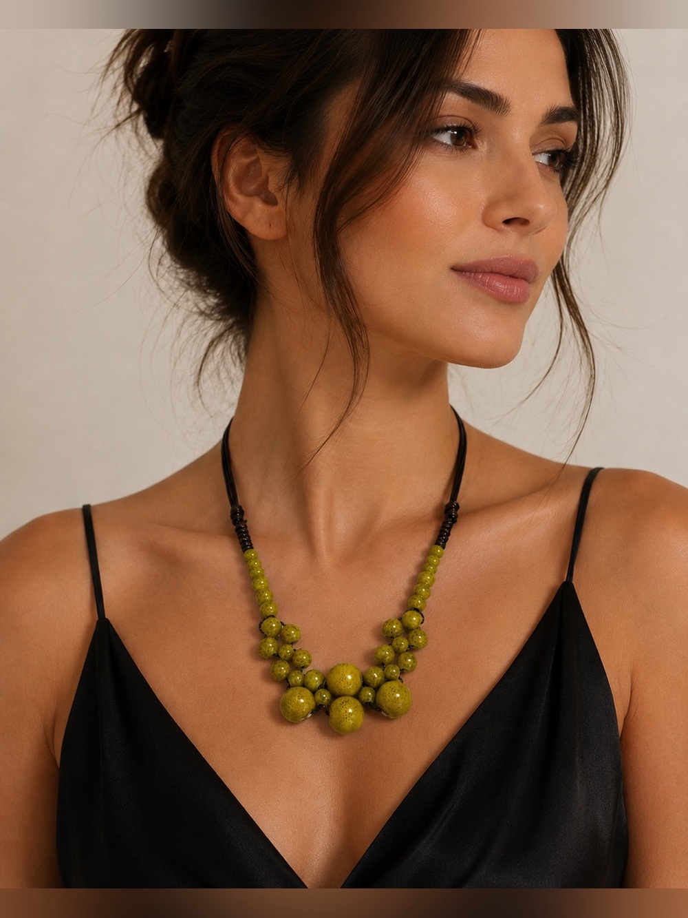 Italian Jewelry Ceramic Bead Statement Necklace Vegan Leather Cord Necklace